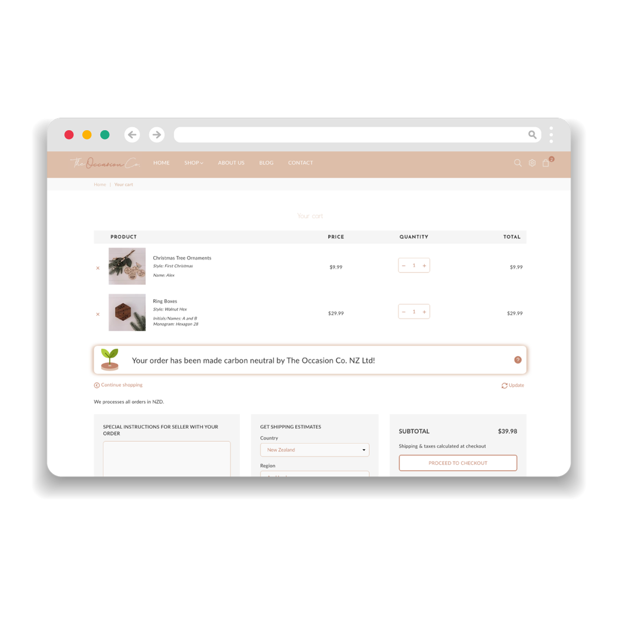 The Occasion Co. Cart & checkout
